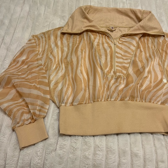 Free People Movement Tan Zebra Print half zip windbreaker - Picture 3 of 9